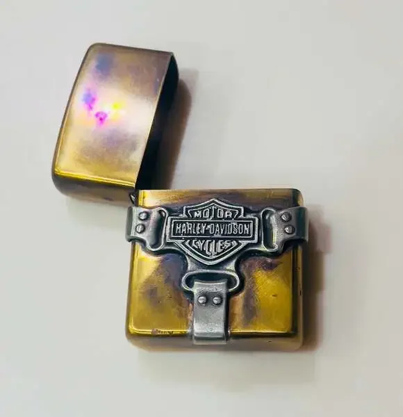 Vintage Harley Davidson Motorcycles Bootstrap Silver and Brass Lighter Case - Picture 3 of 7